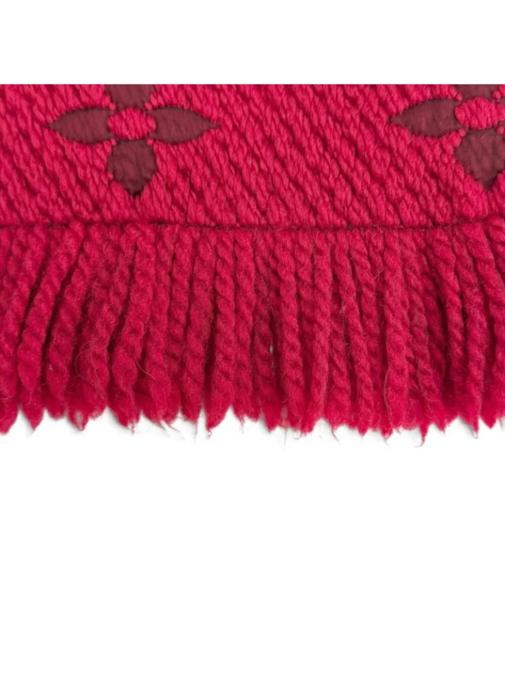 Louis Vuitton Echarpe Logo Mania Wool Silk Ruby Monogram Fringe Scarf
